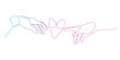 © romanya - One line male and female hand are drawn to the heart design silhouette. Valentine's Day. Love. Romance. Hand drawn minimalism style vector illustration.
