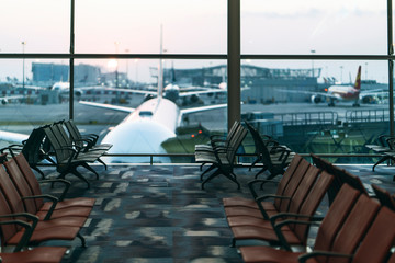 Wall Mural - Chairs in modern airport terminal