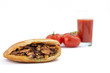 shawarma, tomatoes and tomato juice on a white background.doner kebab
