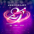 21 years anniversary logo template on purple Abstract futuristic space background. 21st modern technology design celebrating numbers with Hi-tech network digital technology concept design elements.