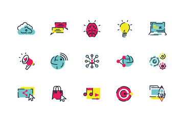 Sticker - Isolated digital marketing icon set vector design