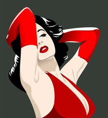 Retro pin-up girl in a red dress