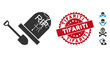Vector grave exhumation icon and rubber round stamp seal with Tifariti text. Flat grave exhumation icon is isolated on a white background. Tifariti stamp seal uses red color and rubber design.