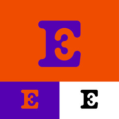 Fototapete - Number 3 and E letters monogram. Abstract logo isolated on a different backgrounds. Monochrome option.