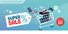 Electronics Promotional Sales Banner With Shopping Cart
