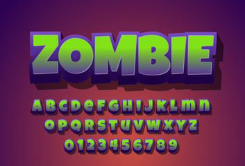 Poster - zombie - text effect with modern 3d design, gradient font complete set alphabet for game title or lo