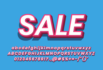 Fototapete - Sale word and alphabet with 3d extrude on blue background, retro sign with pop typography style, fancy 3d font and vintage typeface.