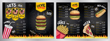Devil Burger - Restaurant Menu Card/ Template - (burgers, French Fries, Hot-dogs, Pizza, Drinks, Sets) - 2 X A4 (210x297 Mm)
