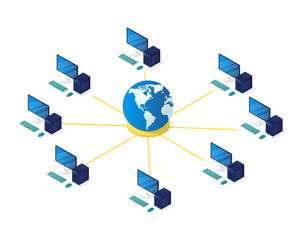 Wall Mural - computer network management isometric illustration,server network management
