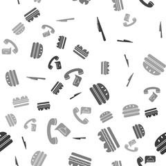 Poster - Set Knife, Sandwich, Burger and Food ordering on seamless pattern. Vector