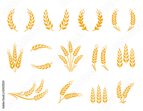 Fotomural Wheat wreaths and grain spikes set icons