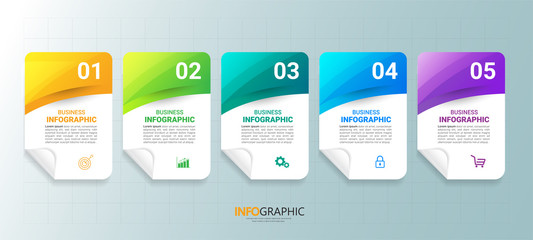 Infographics design template, 3D Business concept with 5 steps or options, can be used for workflow layout, diagram, annual report, web design.Creative banner, label vector.