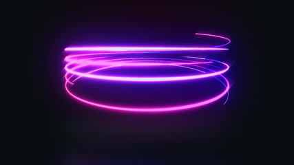 Poster - Abstract Neon Light Streaks Animation Loop/ 4k animation of an abstract background with shining neon light strokes following circular ring motion path