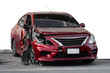© Title - Red car crash on isolated white background.