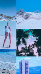 Wall Mural - Aesthetic fashion moodboard.  Ocean Beach Blue Summertime