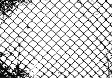 Realistic Segment Of A Metal Mesh Fence. Chain Link Fence Texture. Distressed Backdrop Vector Illustration. Isolated On White Background. EPS 10.