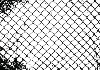 Wall Mural - Realistic segment of a metal mesh fence. Chain link fence texture. Distressed Backdrop Vector Illustration. Isolated on white background. EPS 10.