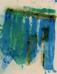 Wall Mural - Abstract green and blue painting on organic handmade textural paper substrate. 