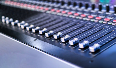 close ups on studio mixers used for media and events directing and recording studio, all logos and trademarks were cloned out.