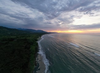 Aerial Sunset over sea