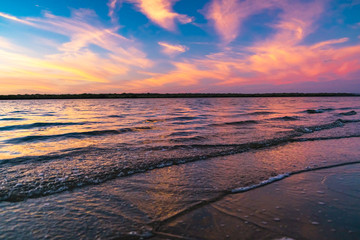 Beautiful evening sunset at Stradbroke Island overlooking the ocean and shoreline