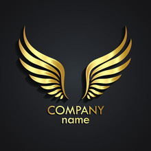 3d Golden Metal Wings Logo Design