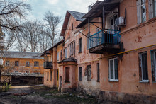Old Poor Slum House In Voronezh, Poverty Concept