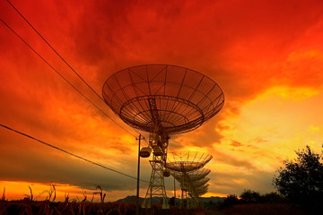 Wall Mural - the silhouette of a radio telescope observatory