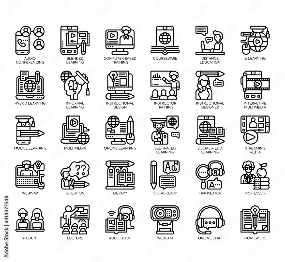 Set of online learning thin line and pixel perfect icons for any web ...