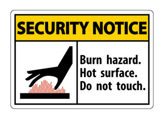 Security Notice Burn hazard,Hot surface,Do not touch Symbol Sign Isolate on White Background,Vector Illustration