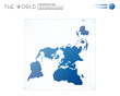 Polygonal world map. Peirce quincuncial projection of the world. Blue shades colored polygons. Neat vector illustration.