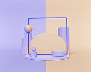 Poster - creative abstract geometric shapes background. pastel colors. primitive shapes, empty showcase, modern minimalistic trendy mock up for design presentation. 3d rendering