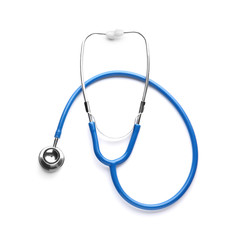 Modern stethoscope on white background