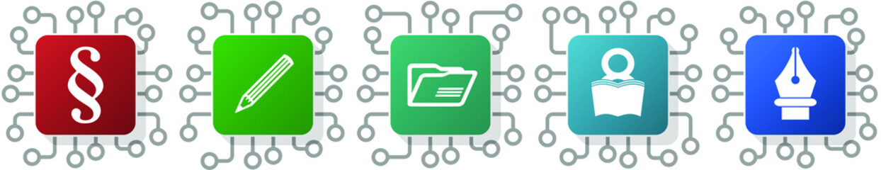 Poster - Set of paragraph, justice, draw and document icons for webdesign and mobile applications, cpu, chip concept vector illustration