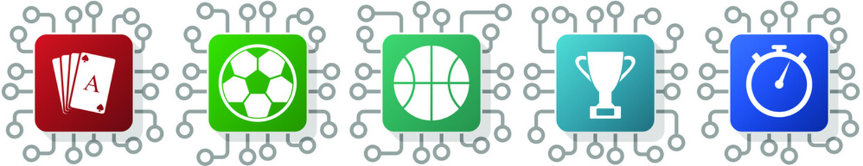 Poster - Set of play, game, ball, goal and sport icons for webdesign and mobile applications, cpu, chip concept vector illustration