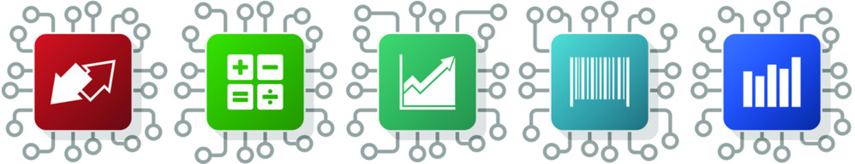 Poster - Set of data, graph, barcode, exchange and diagram icons for webdesign and mobile applications, cpu, chip concept vector illustration