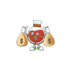 Sticker - A picture of rich red potion cartoon character with two money bags