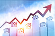 Real estate business growth graph. Arrow graph with house graph. 3d illustration .