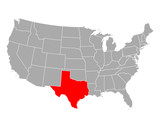 Fototapeta Nowy Jork - Karte von Texas in USA