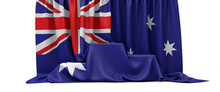 Australia Flag Draped Over A Competition Winners Podium. 3D Render