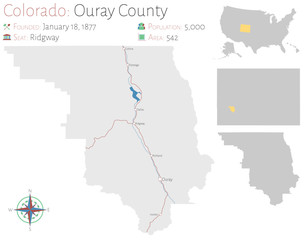  Large and detailed map of Ouray county in Colorado, USA.