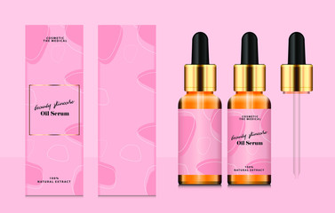 Wall Mural - set collection of beauty fashion cosmetic serum oil cream medical skincare of dropper bottle glass, liquid essential collagen mockup product, vector illustration