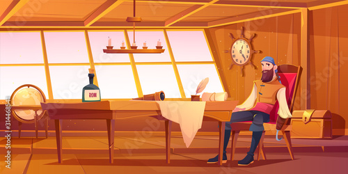 Fotomural Pirate captain in ship cabin