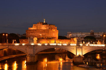 Poster - Night landscape with Castel Sant'Angelo in Rome - Italy