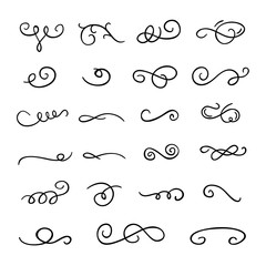 Wall Mural - Curls and swirls vector collection. Hand drawn calligraphic elements on white background. Graphic decorations set