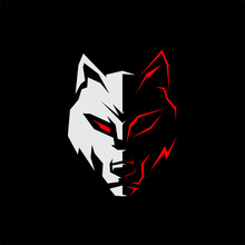 Simple Wolf Logo Gaming Eyes Sharp White And Red Vector