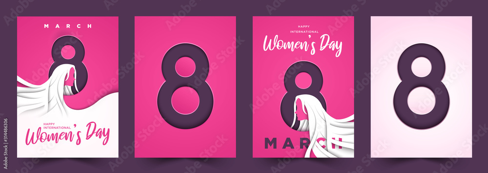 8 March international Women's day 3d cutout background cover poster illustration vector collection - obrazy, fototapety, plakaty 