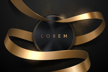 Wall Mural - black circle shape with gold ribbon