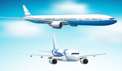 Poster - Two airplanes flying in blue sky background