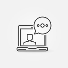 Poster - Laptop with Speech Bubble outline icon. Vector Vlog or Video blog linear concept sign